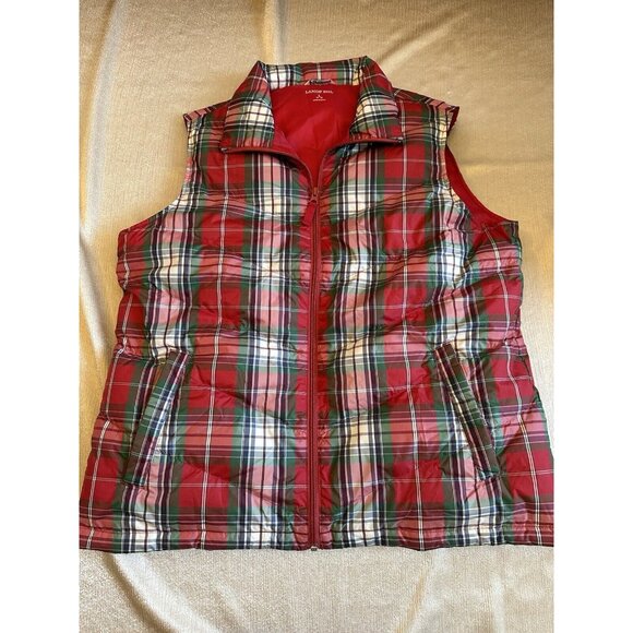 Lands' End Women’s Sz Large Red‎ Plaid Tartan Down Filled Full Zip Puffer Vest - Picture 1 of 8